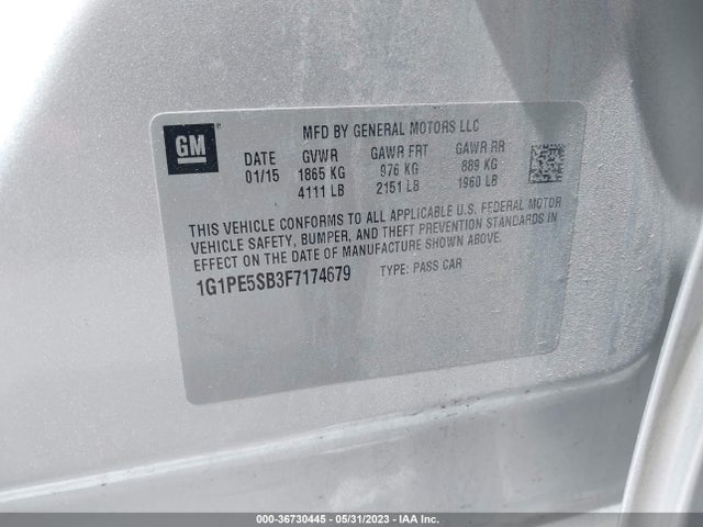 Chevrolet CRUZE LT 2015 1G1PE5SB3F7174679 Image 9