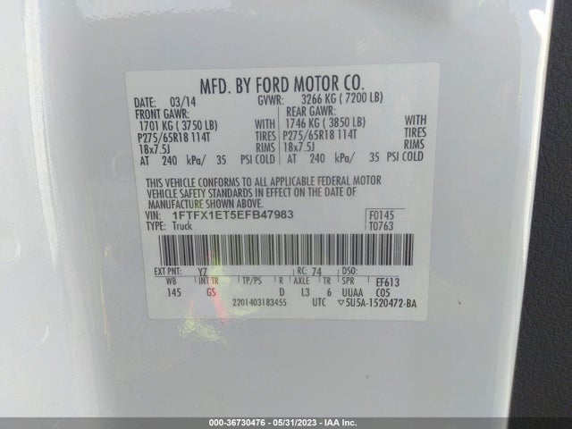 Ford F-150 Xl/xlt/lariat/fx4 2014 1FTFX1ET5EFB47983 Image 11