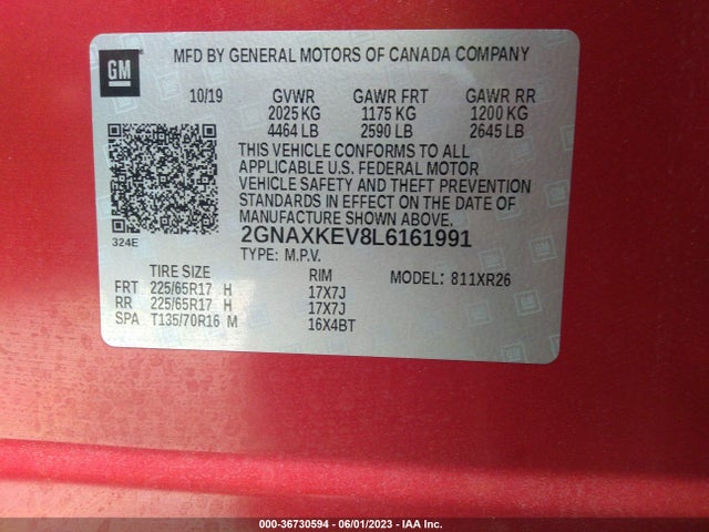 Chevrolet EQUINOX LT 2020 2GNAXKEV8L6161991 Image 10