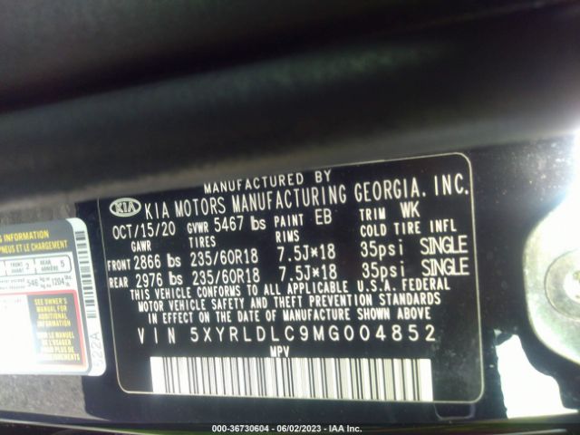 5XYRLDLC9MG004852 KIA SORENTO S