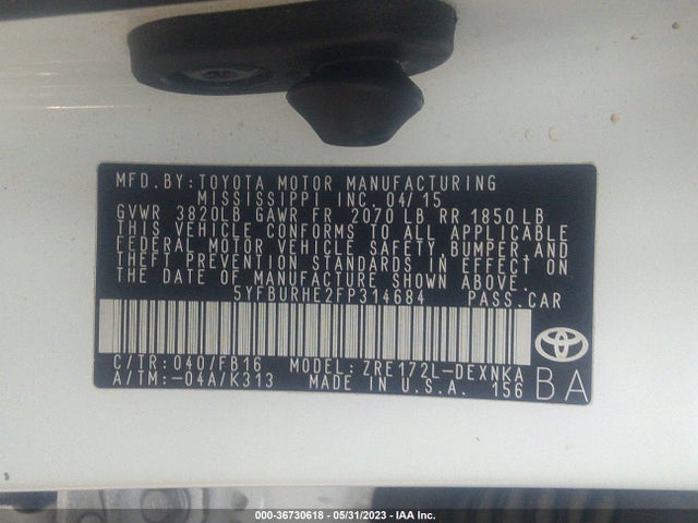 Toyota Corolla L/le/s/s Plus/le Plus 2015 5YFBURHE2FP314684 Image 10