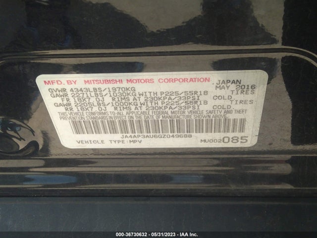 JA4AP3AU6GZ049688 Mitsubishi Outlander Sport 2.0 Es