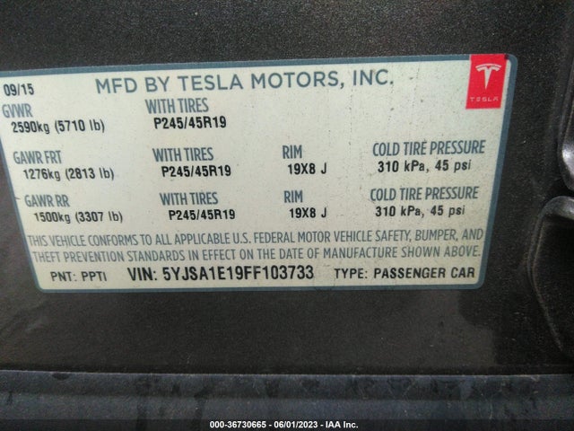 Tesla Model S 60/70/85 2015 5YJSA1E19FF103733 Image 9