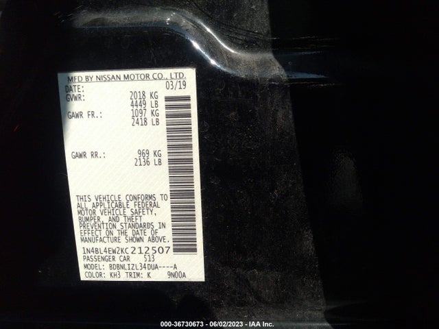 Nissan Altima 2.5 Sl 2019 1N4BL4EW2KC212507 Image 9