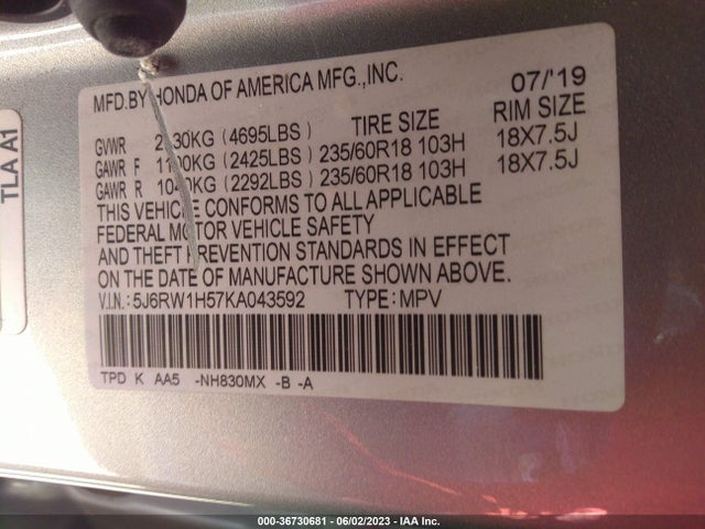 Honda CR-V EX 2019 5J6RW1H57KA043592 Image 10