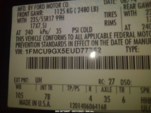 1FMCU9GX5EUD77752 Ford ESCAPE SE