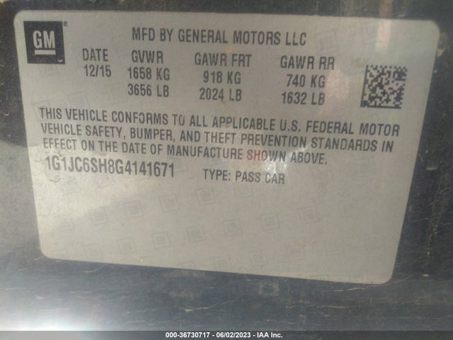Chevrolet SONIC LT 2016 1G1JC6SH8G4141671 Image 9