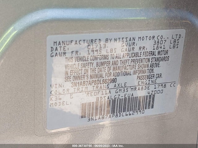 2013 NISSAN SENTRA SL VIN: 3N1AB7AP8DL662990