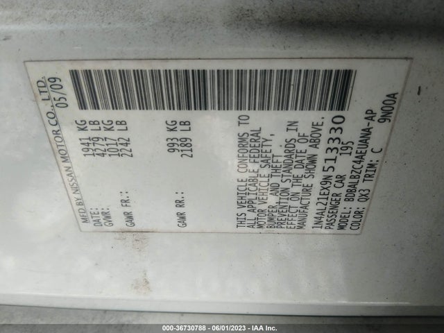 2009 NISSAN ALTIMA 2.5 S VIN: 1N4AL21EX9N513330