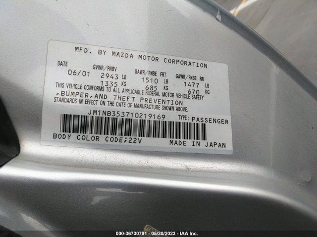 2001 MAZDA MX-5 MIATA BASE/LS VIN: JM1NB353710219169