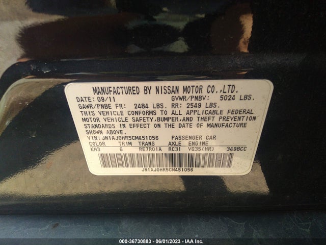 2012 Infiniti Ex35 Journey მანქანა იყიდება აუქციონზე, vin: JN1AJ0HR5CM451056, აუქციონის ნომერი: 36730883
