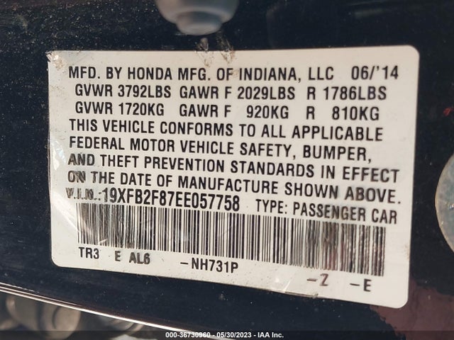Honda Civic Sedan Ex 2014 19XFB2F87EE057758 Image 9