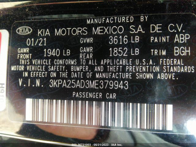 3KPA25AD3ME379943 KIA Rio 5-door S