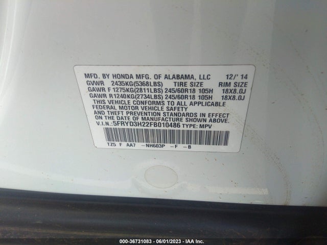 5FRYD3H22FB010486 Acura MDX