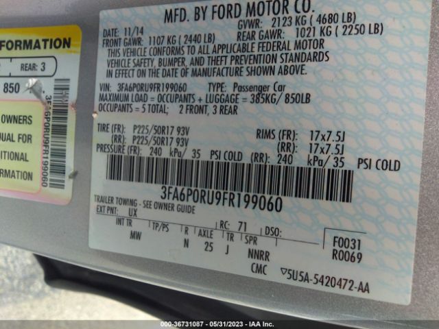 3FA6P0RU9FR199060 Ford Fusion Titanium Hybrid