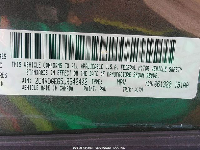 2C4RDGEG5JR342402 Dodge Grand Caravan Gt