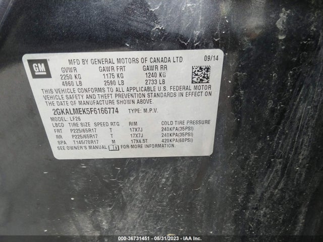 GMC Terrain Sle-1 2015 2GKALMEK5F6166774 Image 9