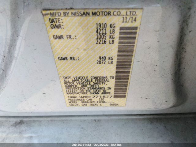 1N4AL3AP0FC221877 Nissan ALTIMA 2.5