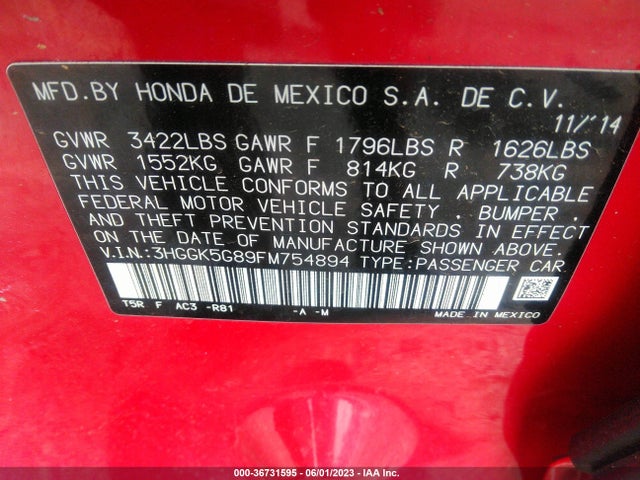 Honda FIT EX 2015 3HGGK5G89FM754894 Image 9