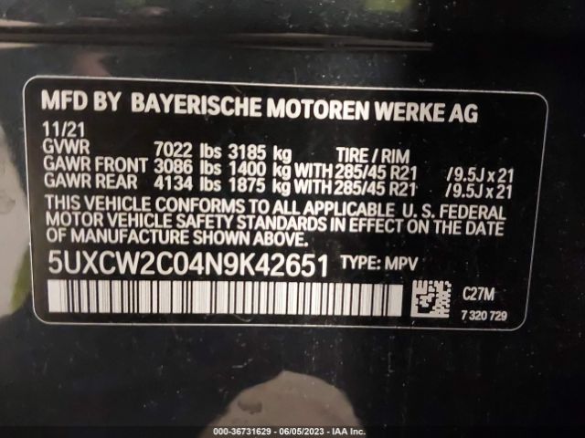 5UXCW2C04N9K42651 BMW X7 Xdrive40i