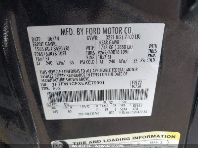 1FTFW1CFXEKE79991 Ford F-150 Xl/stx/xlt/fx2/lariat