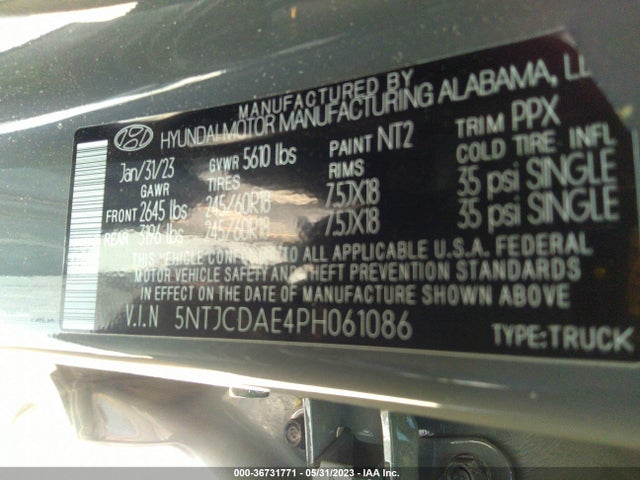 2023 HYUNDAI SANTA CRUZ SEL VIN: 5NTJCDAE4PH061086