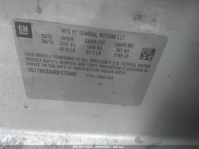 2013 CHEVROLET MALIBU LTZ VIN: 1G11H5SA9DF276365