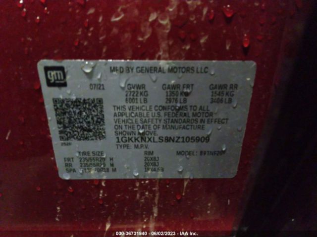 1GKKNXLS8NZ105909 GMC Acadia Denali