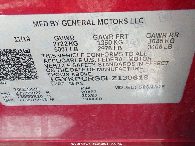 1GYKPCRS5LZ130618 Cadillac Xt6 Fwd Premium Luxury