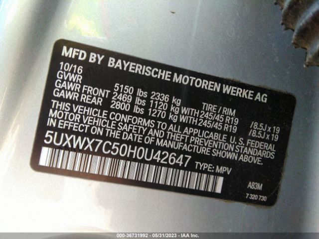 5UXWX7C50H0U42647 BMW X3 Xdrive35i