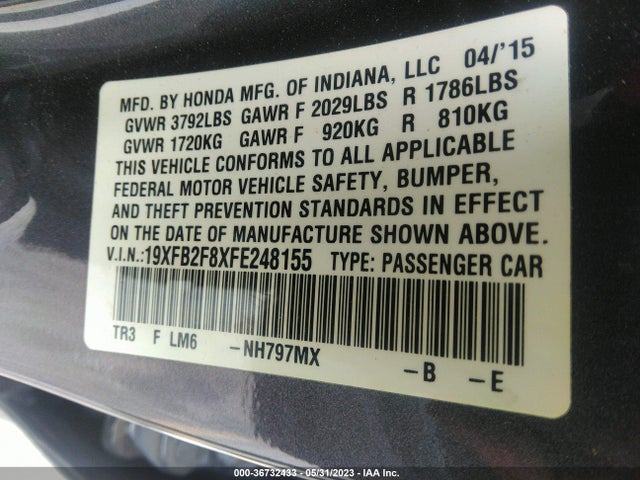 Honda Civic Sedan Ex 2015 19XFB2F8XFE248155 Image 9