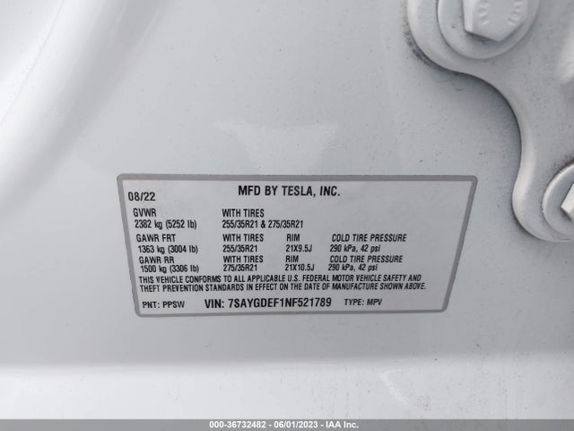 Tesla Model Y Performance 2022 7SAYGDEF1NF521789 Image 9