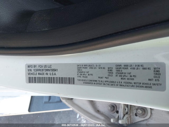 RAM 1500 Big Horn 2021 1C6RREBT3MN708941 Image 11
