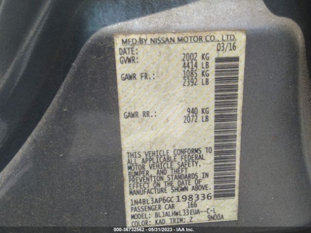 1N4BL3AP6GC198336 Nissan Altima 3.5 Sr