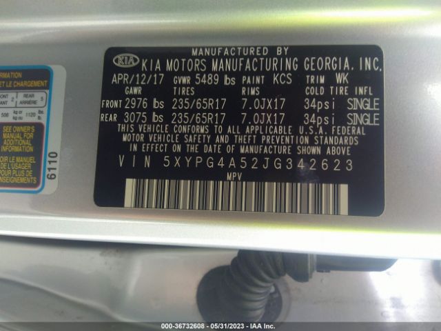 5XYPG4A52JG342623 KIA Sorento Lx V6