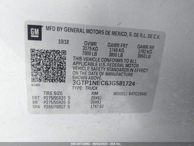 3GTP1NEC6JG581724 GMC Sierra 1500 Slt
