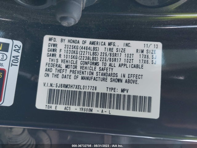 Honda Cr-v Ex-l 2014 5J6RM3H7XEL017726 Image 9