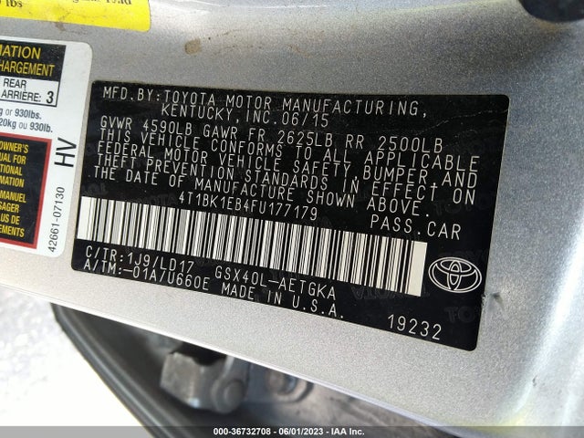 Toyota AVALON LIMITED 2015 4T1BK1EB4FU177179 Image 9