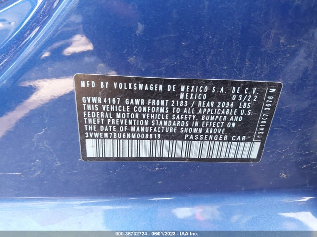 3VWEM7BU6NM008818 Volkswagen JETTA SE