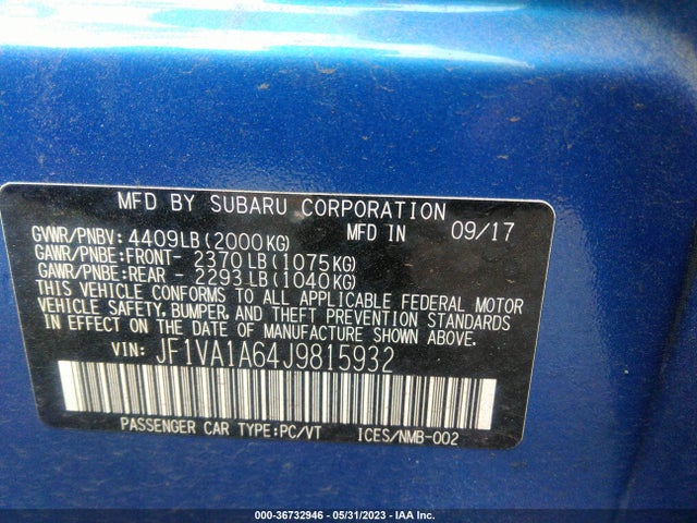 Subaru WRX 2018 JF1VA1A64J9815932 Image 10