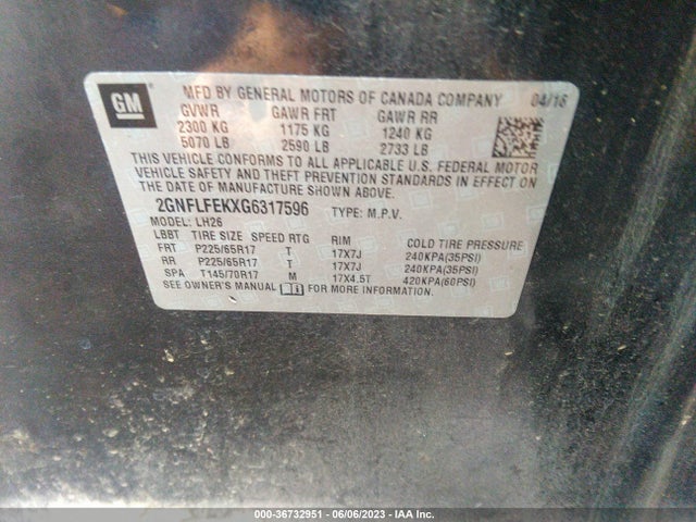 Chevrolet EQUINOX LT 2016 2GNFLFEKXG6317596 Image 10