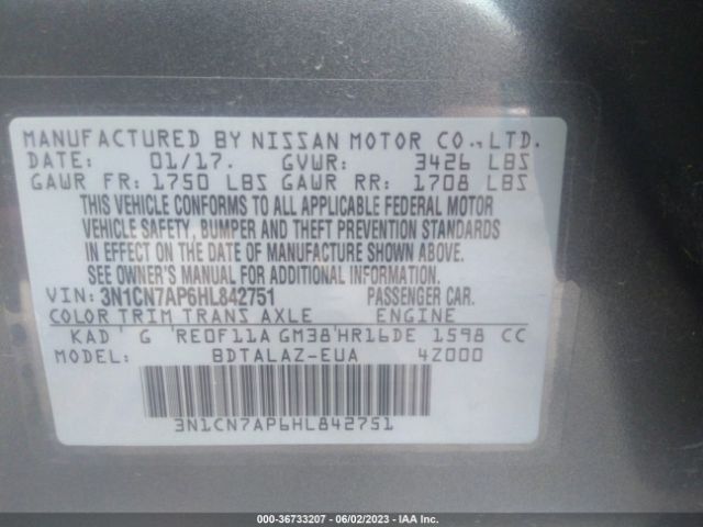 3N1CN7AP6HL842751 Nissan Versa Sedan S Plus