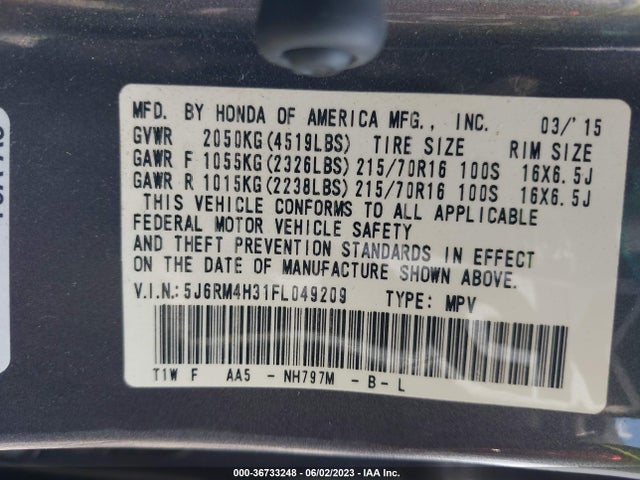 Honda CR-V LX 2015 5J6RM4H31FL049209 Image 9