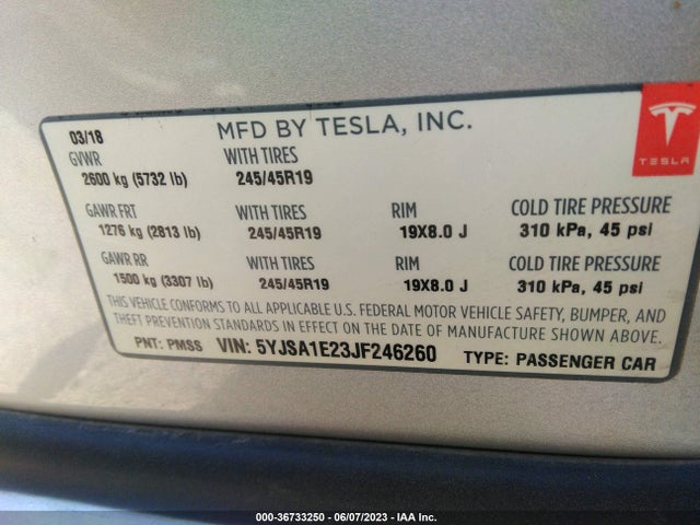 Tesla Model S 75d/100d/p100d 2018 5YJSA1E23JF246260 Image 10