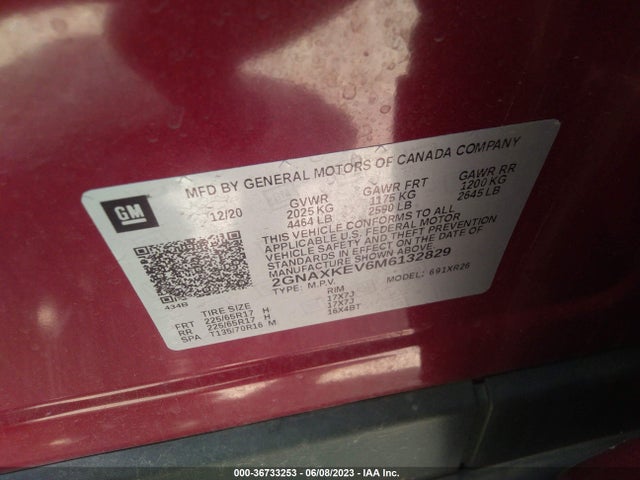 Chevrolet EQUINOX LT 2021 2GNAXKEV6M6132829 Image 9