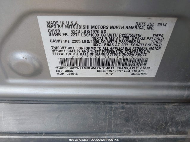 Mitsubishi Outlander Sport Es 2015 4A4AP3AU8FE003526 Image 9