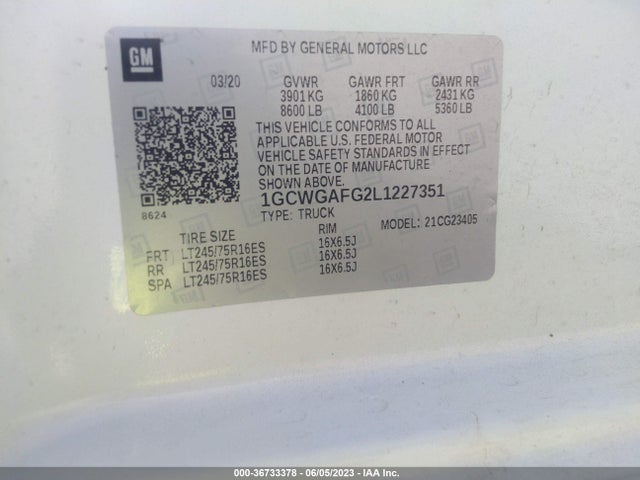 Chevrolet EXPRESS CARGO VAN 2020 1GCWGAFG2L1227351 Image 9