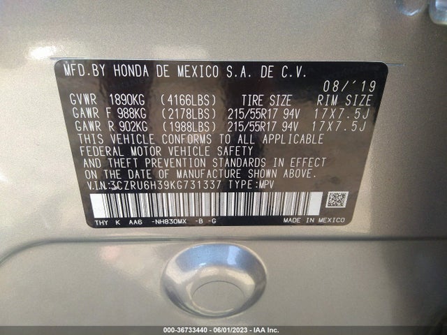 Honda HR-V LX 2019 3CZRU6H39KG731337 Image 9