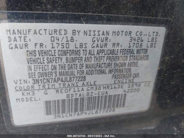 3N1CN7AP4JL877228 Nissan Versa Sedan Sv