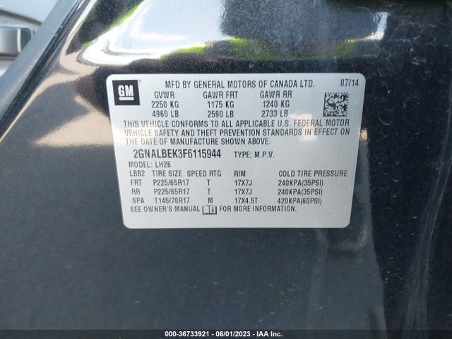 Chevrolet EQUINOX LT 2015 2GNALBEK3F6115944 Image 10